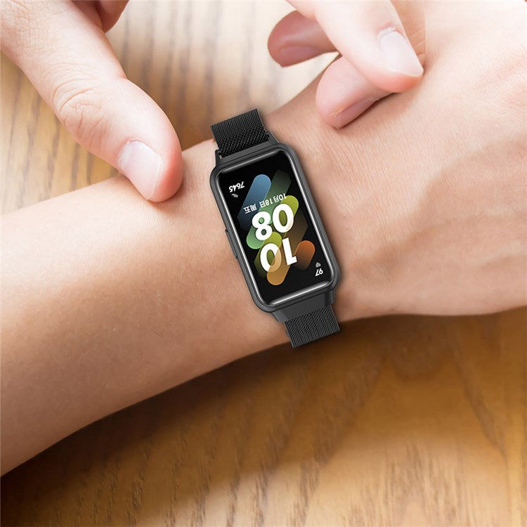 Replacement Watch Strap for Huawei Band 7/Honor Band 7, Magnetic Lock Metal Adjustable Wristband - Green