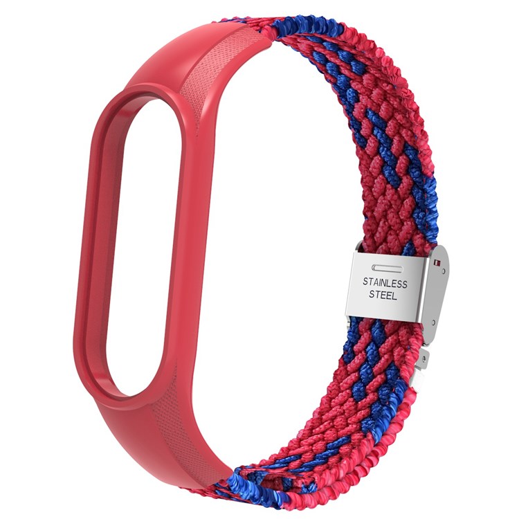 For Xiaomi Mi Band 7 Adjustable Nylon Braided Watch Band Replacement Wrist Strap with Stainless Steel Buckle - Red/Blue