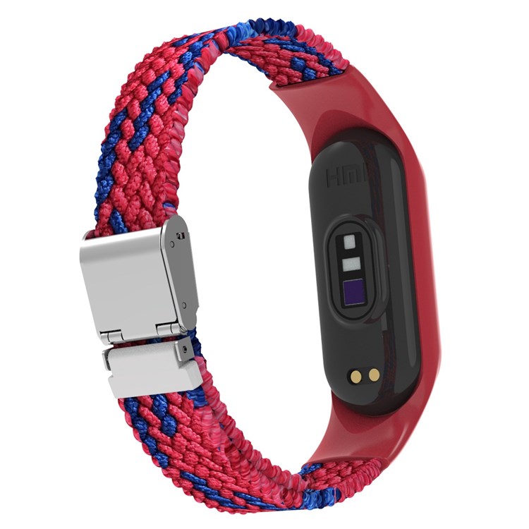 For Xiaomi Mi Band 7 Adjustable Nylon Braided Watch Band Replacement Wrist Strap with Stainless Steel Buckle - Red/Blue
