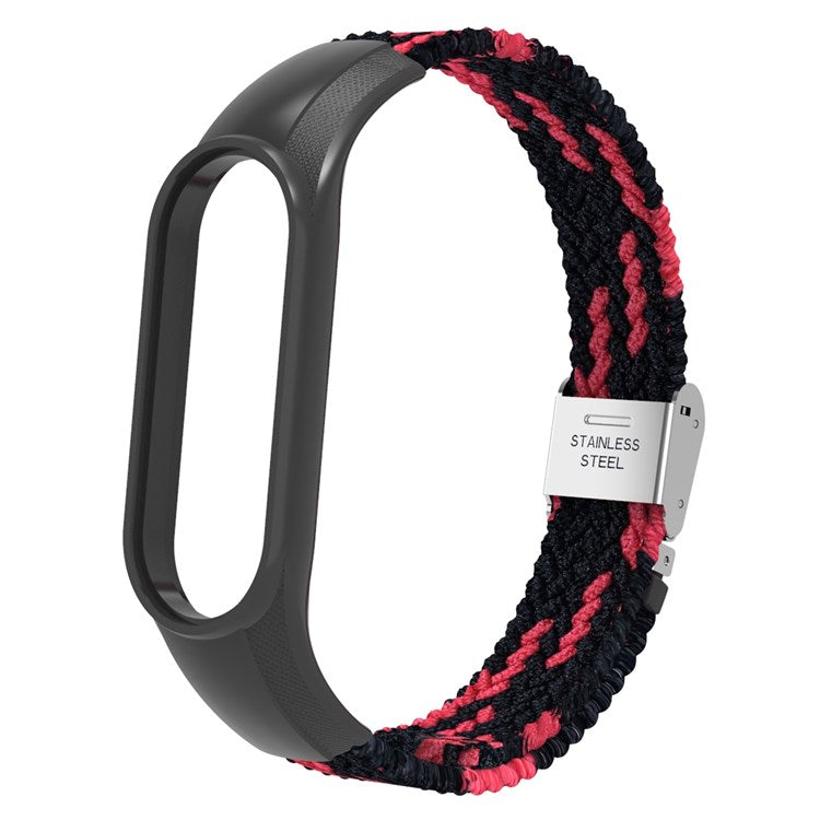 For Xiaomi Mi Band 7 Adjustable Nylon Braided Watch Band Replacement Wrist Strap with Stainless Steel Buckle - Black/Red