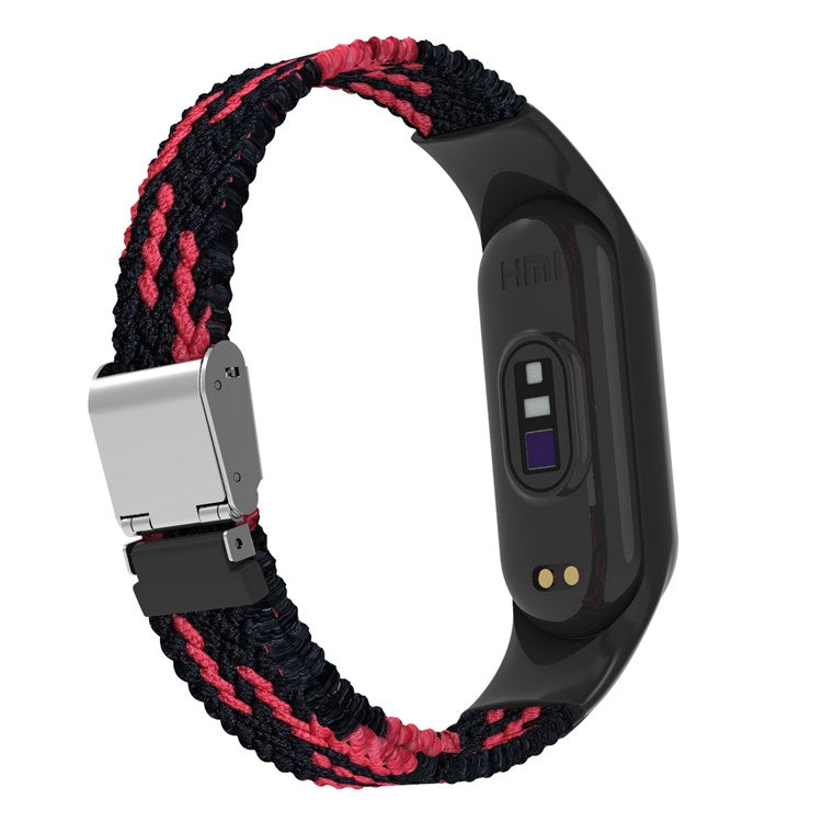 For Xiaomi Mi Band 7 Adjustable Nylon Braided Watch Band Replacement Wrist Strap with Stainless Steel Buckle - Black/Red