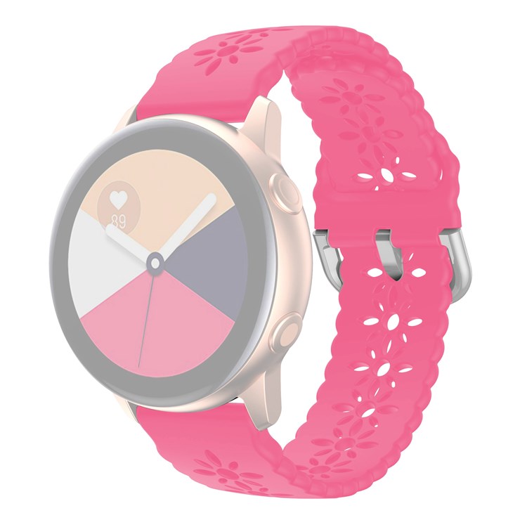 For Samsung Galaxy Watch4 40mm/44mm/Watch4 Classic 42mm/Garmin Venu 2 Plus Plum Blossom Silicone Band 20mm Soft Hollowed-out Sport Strap Wristband - Luminous Pink