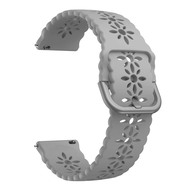 For Samsung Galaxy Watch3 45mm/Huawei Watch GT 3 Pro 46mm/Garmin Venu 2 Soft Silicone Sport Strap 22mm Hollowed-out Plum Blossom Replacement Wristband - Light Gray