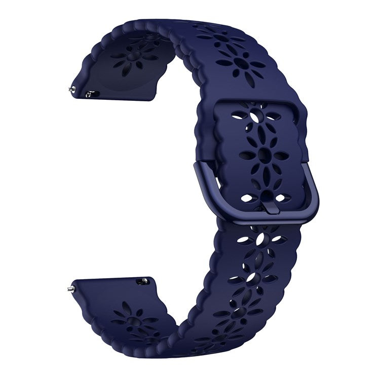 For Samsung Galaxy Watch3 45mm/Huawei Watch GT 3 Pro 46mm/Garmin Venu 2 Soft Silicone Sport Strap 22mm Hollowed-out Plum Blossom Replacement Wristband - Midnight Blue