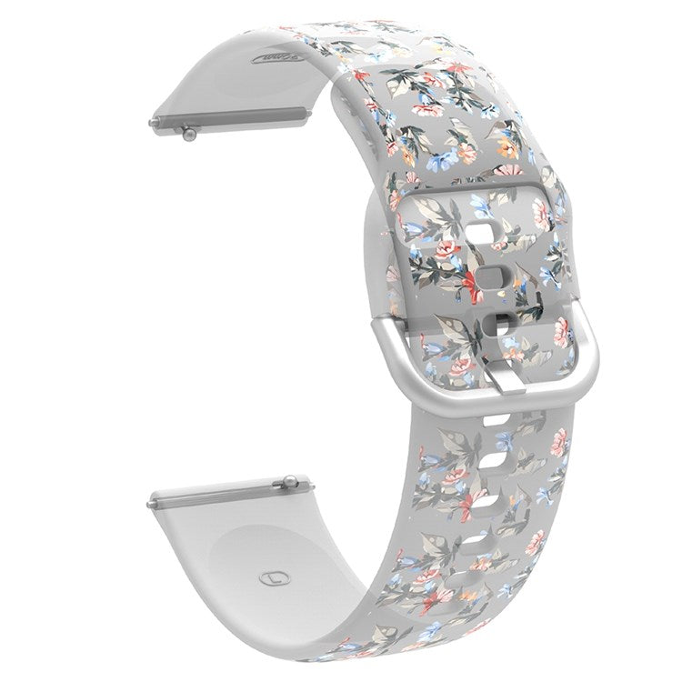 For Samsung Galaxy Watch3 45mm/Huawei Watch GT 3 Pro 46mm/Garmin Venu 2 Silicone Watch Band 22mm Pattern Printed Bracelet Strap Replacement - Red/Yellow Flowers