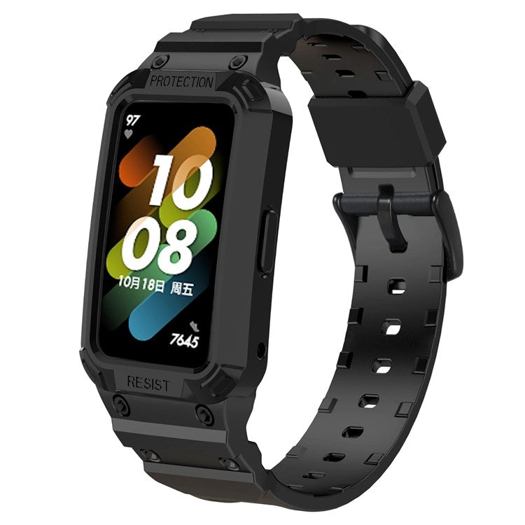 For-Honor-Band-6/Huawei-Band-6/7-Replacement-TPU-Watch-Band-Adjustable-Wrist-Strap-+-Watch-Case-Black