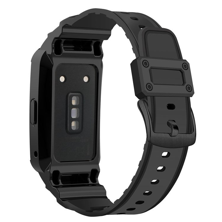 For Honor Band 6/Huawei Band 6/7 Replacement TPU Watch Band Adjustable Wrist Strap + Watch Case - Black
