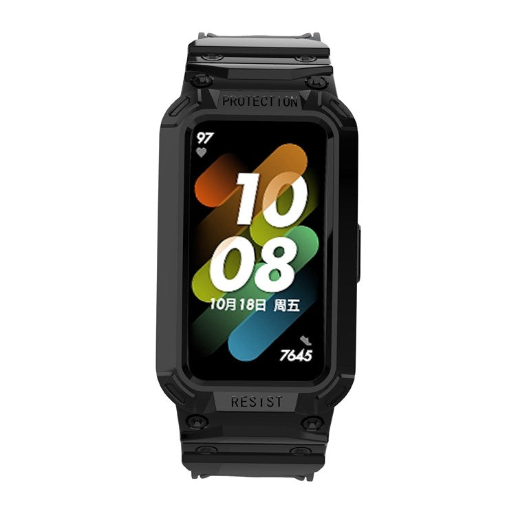 For Honor Band 6/Huawei Band 6/7 Replacement TPU Watch Band Adjustable Wrist Strap + Watch Case - Black