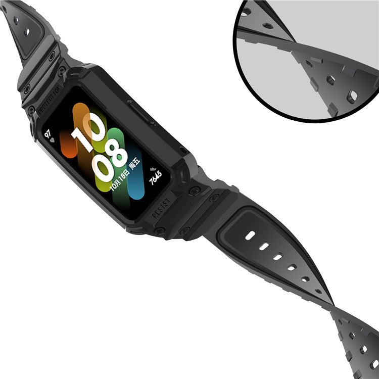 For Honor Band 6/Huawei Band 6/7 Replacement TPU Watch Band Adjustable Wrist Strap + Watch Case - Black