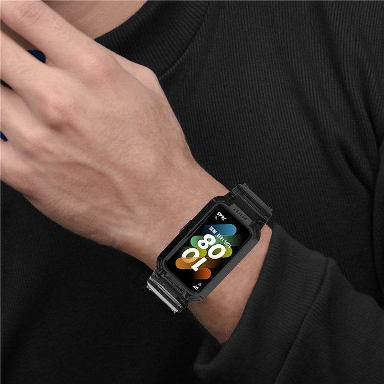 For Honor Band 6/Huawei Band 6/7 Replacement TPU Watch Band Adjustable Wrist Strap + Watch Case - Black