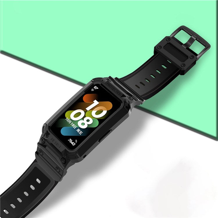 For Honor Band 6/Huawei Band 6/7 Replacement TPU Watch Band Adjustable Wrist Strap + Watch Case - Black