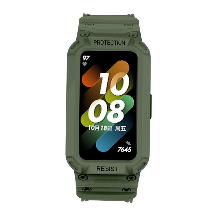 For Honor Band 6/Huawei Band 6/7 Replacement TPU Watch Band Adjustable Wrist Strap + Watch Case - Army Green