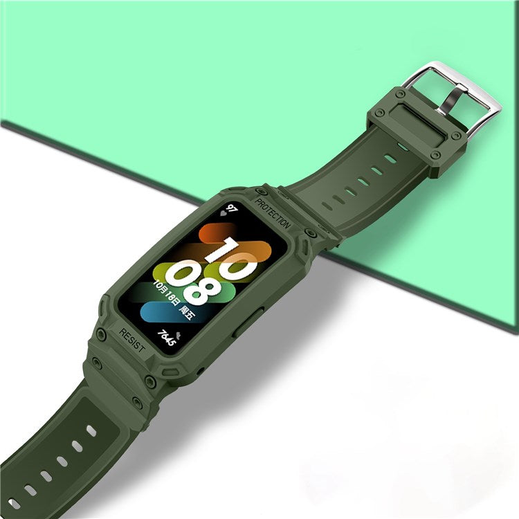 For Honor Band 6/Huawei Band 6/7 Replacement TPU Watch Band Adjustable Wrist Strap + Watch Case - Army Green