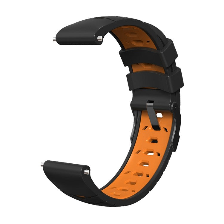 For Samsung Galaxy Watch4 40mm/44mm/Garmin Venu 2 Plus 20mm Silicone Watch Strap Dual Color Wrist Band with Trapezoid Three Row Holes - Black/Orange