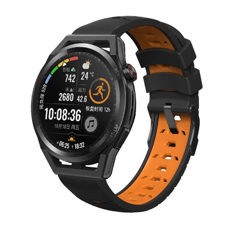 For Samsung Galaxy Watch4 40mm/44mm/Garmin Venu 2 Plus 20mm Silicone Watch Strap Dual Color Wrist Band with Trapezoid Three Row Holes - Black/Orange