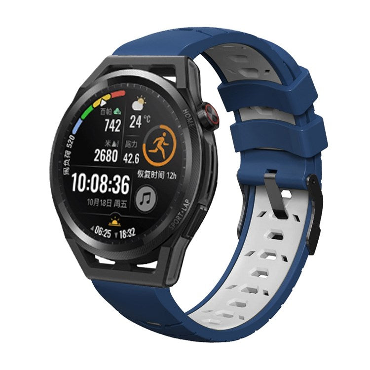 For Samsung Galaxy Watch4 40mm/44mm/Garmin Venu 2 Plus 20mm Silicone Watch Strap Dual Color Wrist Band with Trapezoid Three Row Holes - Midnight Blue/White
