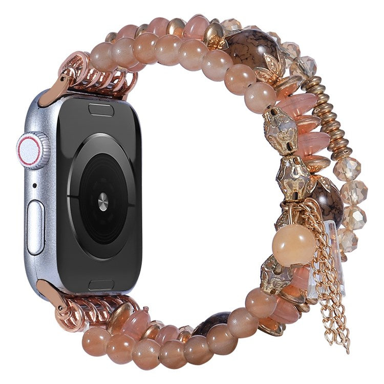 For Apple Watch Series 10 46mm / Ultra 2 Ultra 49mm / 9 8 7 45mm / SE (2023) SE (2022) SE 6 5 4 44mm / 3 2 1 42mm Agate + Stainless Steel Watch Strap Bracelet Replacement Smart Watch Band - Coffee