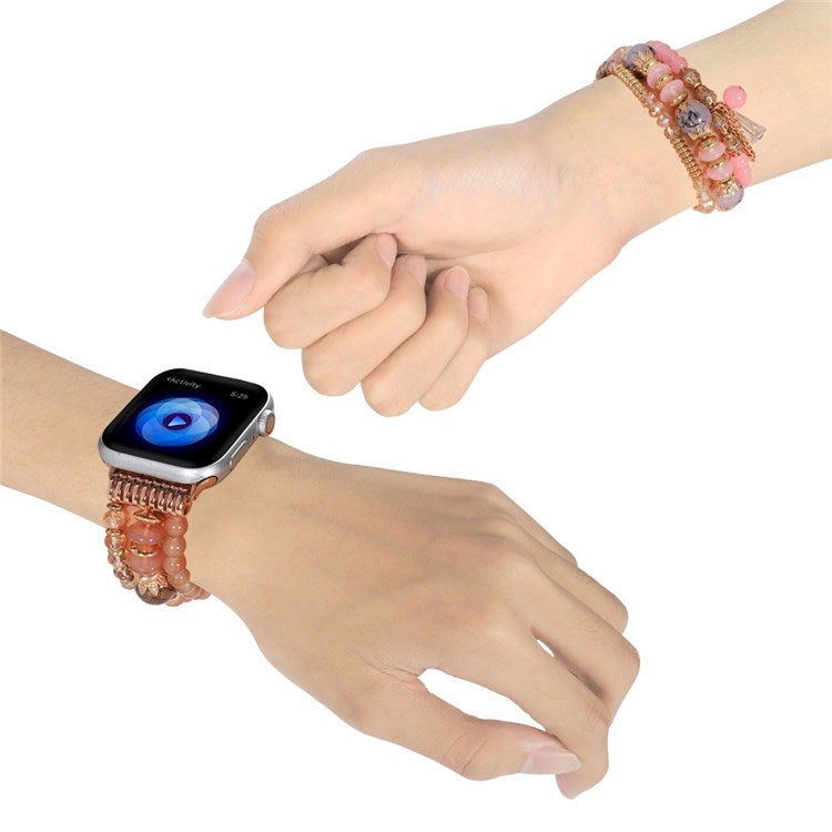 For Apple Watch Series 10 46mm / Ultra 2 Ultra 49mm / 9 8 7 45mm / SE (2023) SE (2022) SE 6 5 4 44mm / 3 2 1 42mm Agate + Stainless Steel Watch Strap Bracelet Replacement Smart Watch Band - Coffee