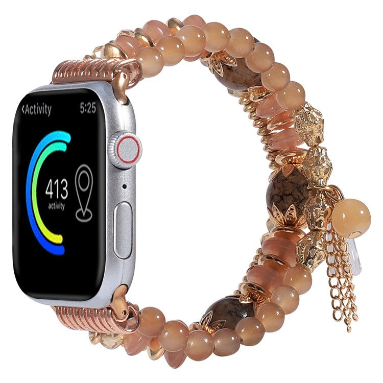 For Apple Watch Series 10 46mm / Ultra 2 Ultra 49mm / 9 8 7 45mm / SE (2023) SE (2022) SE 6 5 4 44mm / 3 2 1 42mm Agate + Stainless Steel Watch Strap Bracelet Replacement Smart Watch Band - Coffee