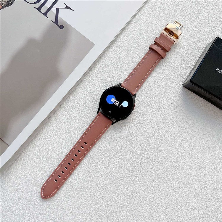 For Huawei Watch GT 3 Pro 46mm/Garmin Venu 2 22mm Stitching Line Genuine Leather Watch Band Strap Replacement - Deep Pink