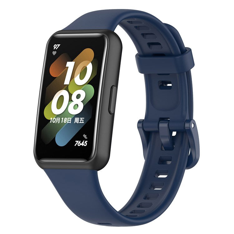 Silicone Smart Watch Band for Huawei Band 7, Solid Color Adjustable Wrist Strap Replacement - Midnight Blue