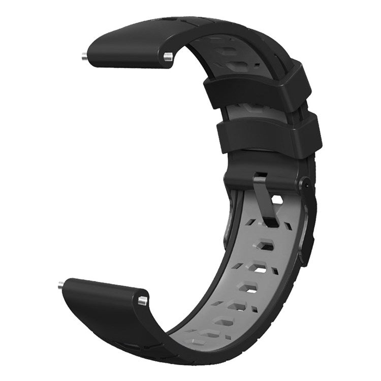 For Huawei Watch GT Runner/Garmin Venu 2/Vivoactive 4 Trapezoid Three Row Holes Watch Strap Dual Color Silicone Wrist Band - Black/Grey
