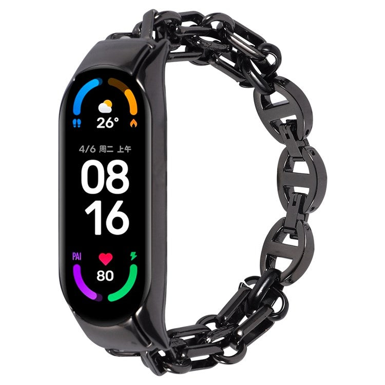 For Xiaomi Mi Band 7 Stainless Steel Hollow-out Bracelet Smart Watch Band Replacement Wrist Strap - Black
