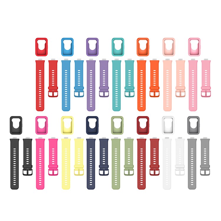 Silicone Watch Band for Huawei Watch Fit, Replacement Adjustable Wrist Strap + Anti-scratch Watch Case - Red