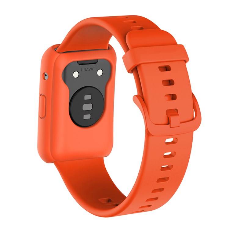 Silicone Watch Band for Huawei Watch Fit, Replacement Adjustable Wrist Strap + Anti-scratch Watch Case - Orange