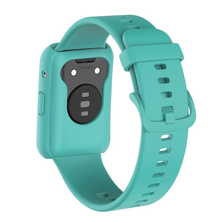 Silicone Watch Band for Huawei Watch Fit, Replacement Adjustable Wrist Strap + Anti-scratch Watch Case - Mint Green