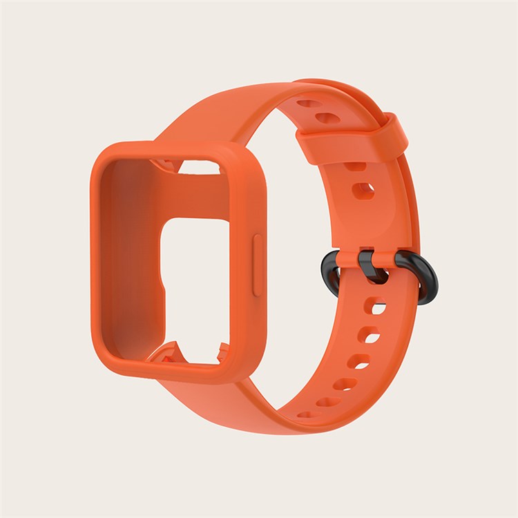 For Xiaomi Redmi Watch 2/Redmi Watch 2 Lite Solid Color Silicone Watch Band Strap + Drop-proof Watch Case - Orange/Black/Orange