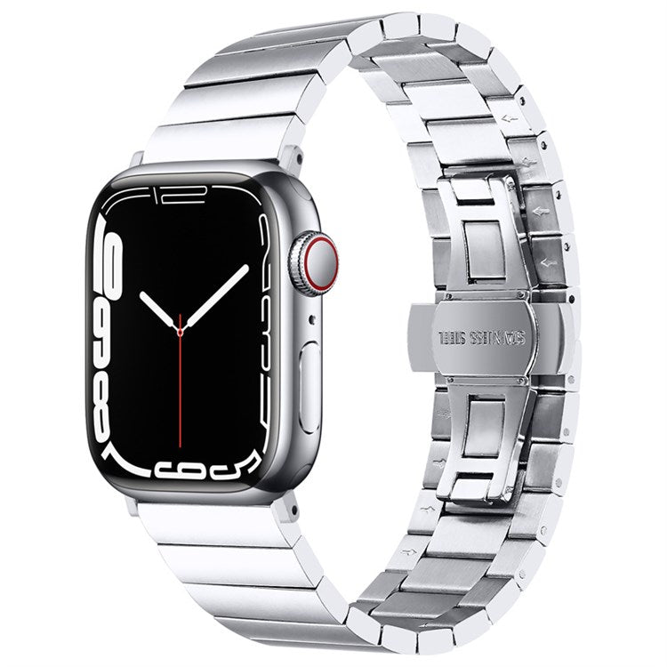 For Apple Watch Series 10 46mm / Ultra 2 Ultra 49mm / 9 8 7 45mm / SE (2023) SE (2022) SE 6 5 4 44mm / 3 2 1 42mm / Watch Ultra 49mm Buckle Design Stainless Steel Wrist Strap Smart Watch Band - Silver