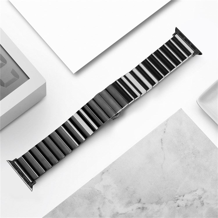 For Apple Watch Series 10 46mm / Ultra 2 Ultra 49mm / 9 8 7 45mm / SE (2023) SE (2022) SE 6 5 4 44mm / 3 2 1 42mm / Watch Ultra 49mm Buckle Design Stainless Steel Wrist Strap Smart Watch Band - Black