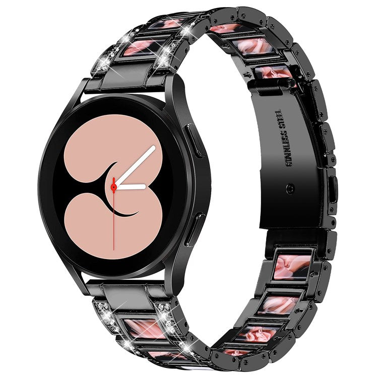 For Samsung Galaxy Watch4 Active 40mm/44mm/Watch4 Classic 42mm/46mm Stainless Steel Resin Watch Band Wrist Strap with Rhinestone Decor - Black/Black Pink Mix