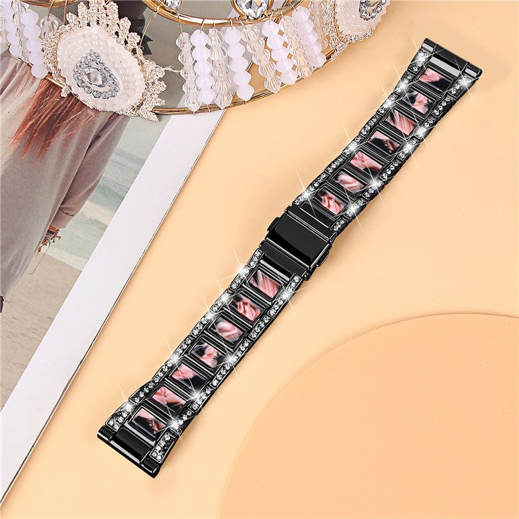 For Samsung Galaxy Watch4 Active 40mm/44mm/Watch4 Classic 42mm/46mm Stainless Steel Resin Watch Band Wrist Strap with Rhinestone Decor - Black/Black Pink Mix