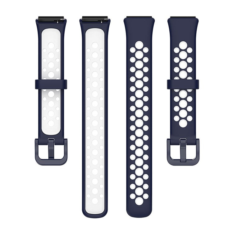 Dual Color Watch Band for Huawei Band 7, Pin Buckle Soft TPU Wrist Strap Replacement - Midnight Blue/White