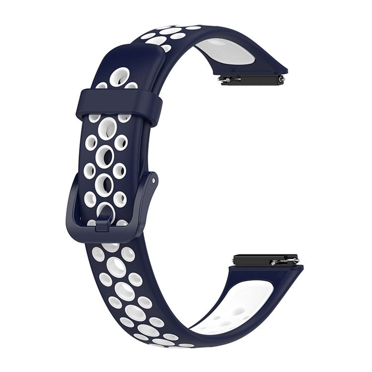 Dual Color Watch Band for Huawei Band 7, Pin Buckle Soft TPU Wrist Strap Replacement - Midnight Blue/White