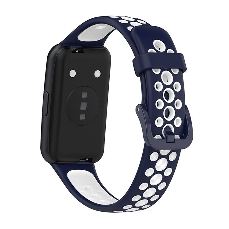 Dual Color Watch Band for Huawei Band 7, Pin Buckle Soft TPU Wrist Strap Replacement - Midnight Blue/White