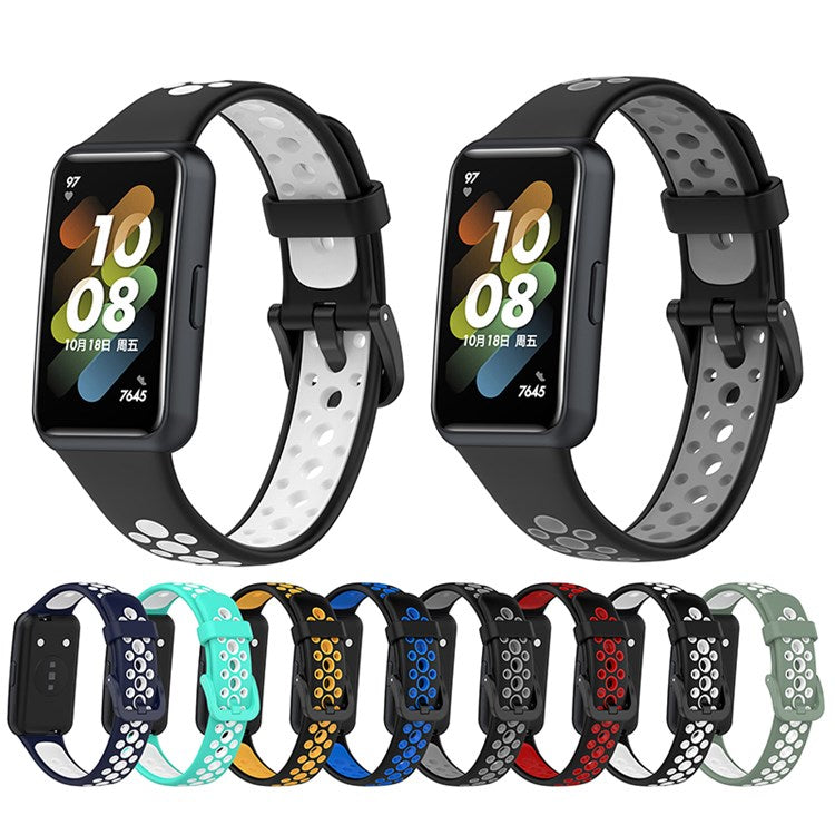 Dual Color Watch Band for Huawei Band 7, Pin Buckle Soft TPU Wrist Strap Replacement - Midnight Blue/White
