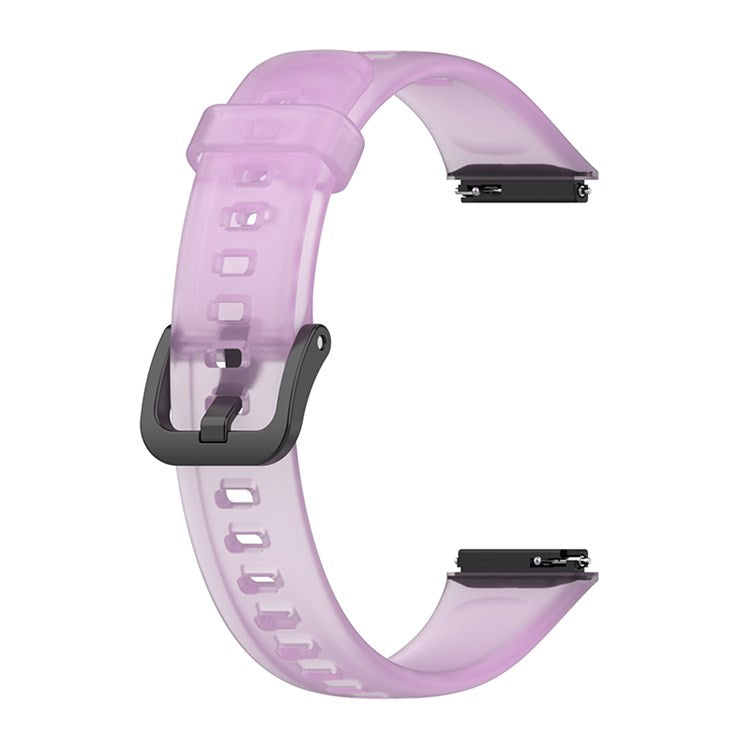 Translucent Smart Watch Band for Huawei Band 7, Soft Silicone Adjustable Wrist Strap Replacement - Transparent Purple
