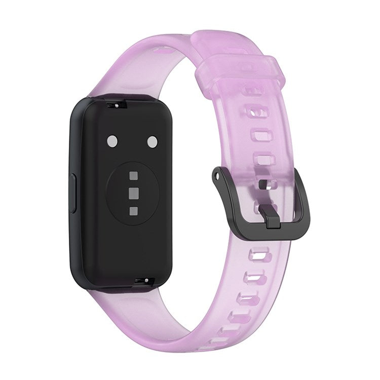 Translucent Smart Watch Band for Huawei Band 7, Soft Silicone Adjustable Wrist Strap Replacement - Transparent Purple