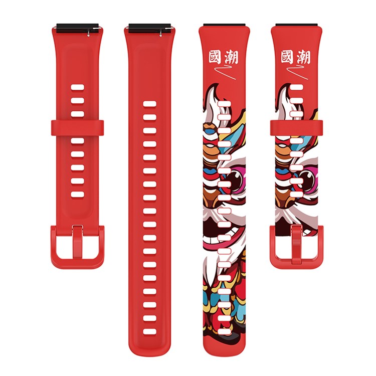 Pattern Printing Watch Strap for Huawei Band 7, Adjustable TPU Wrist Band Replacement Bracelet - Lion Dance