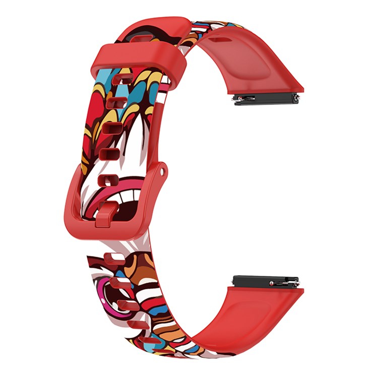 Pattern Printing Watch Strap for Huawei Band 7, Adjustable TPU Wrist Band Replacement Bracelet - Lion Dance