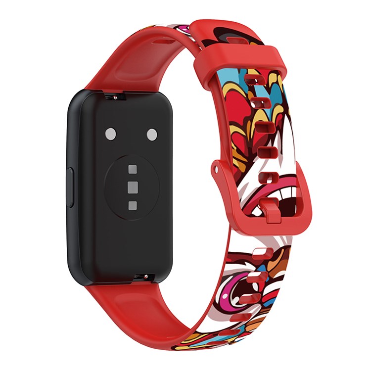 Pattern Printing Watch Strap for Huawei Band 7, Adjustable TPU Wrist Band Replacement Bracelet - Lion Dance