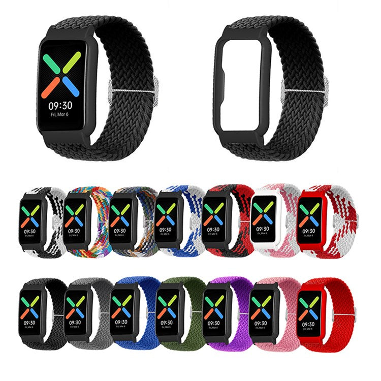 Nylon Knitted Elastic Watch Band for Oppo Watch Free, Replacement Wrist Strap with Watch Case - Pink/Black