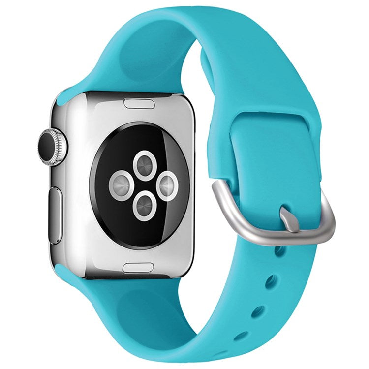 For Apple Watch Series 10 46mm / Ultra 2 Ultra 49mm / 9 8 7 45mm / SE (2023) SE (2022) SE 6 5 4 44mm / 3 2 1 42mm Adjustable Silicone Watch Band Replacement Strap with Silver Buckle - Green