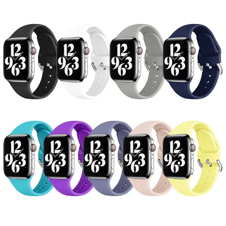 For Apple Watch Series 10 46mm / Ultra 2 Ultra 49mm / 9 8 7 45mm / SE (2023) SE (2022) SE 6 5 4 44mm / 3 2 1 42mm Adjustable Silicone Watch Band Replacement Strap with Silver Buckle - Green