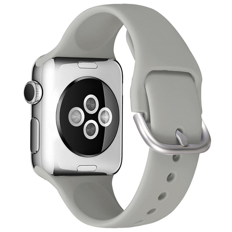 For Apple Watch Series 10 42mm / 9 8 7 41mm / 6 5 4 SE SE (2022) SE (2023) 40mm / 3 2 1 38mm Soft Silicone Watch Band Adjustable Wrist Strap with Silver Pin Buckle - Grey