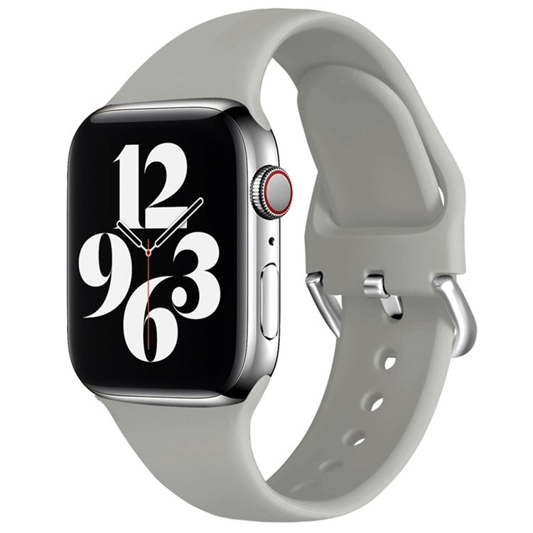 For Apple Watch Series 10 42mm / 9 8 7 41mm / 6 5 4 SE SE (2022) SE (2023) 40mm / 3 2 1 38mm Soft Silicone Watch Band Adjustable Wrist Strap with Silver Pin Buckle - Grey