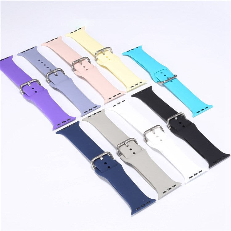 For Apple Watch Series 10 42mm / 9 8 7 41mm / 6 5 4 SE SE (2022) SE (2023) 40mm / 3 2 1 38mm Soft Silicone Watch Band Adjustable Wrist Strap with Silver Pin Buckle - Grey